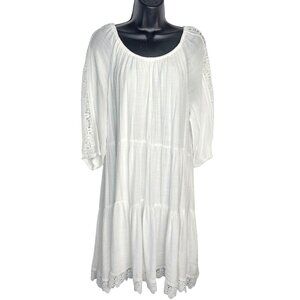 Just Found White Lace Trimmed Boho Dress With 3/4 Sleeves